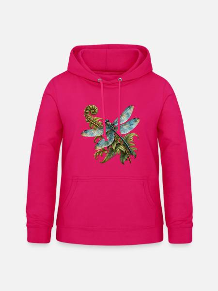 Libelle und Farn - Frauen Hoodie - dunkles Pink