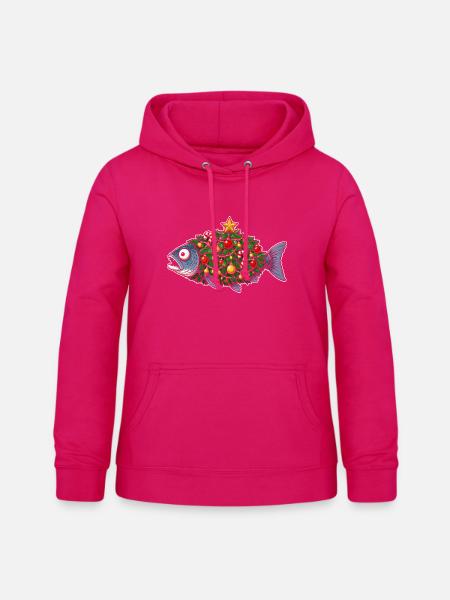 Weihnachtsfisch mit Baumschmuck - Frauen Hoodie - dunkles Pink