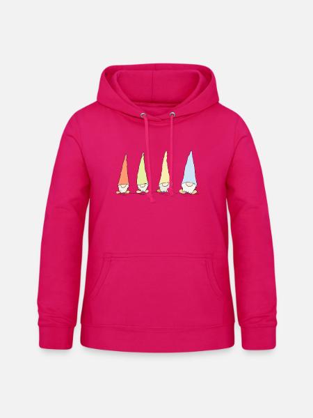 Vier bunte Wichtel Wichtelfamilie Gartenzwerge - Frauen Hoodie - dunkles Pink
