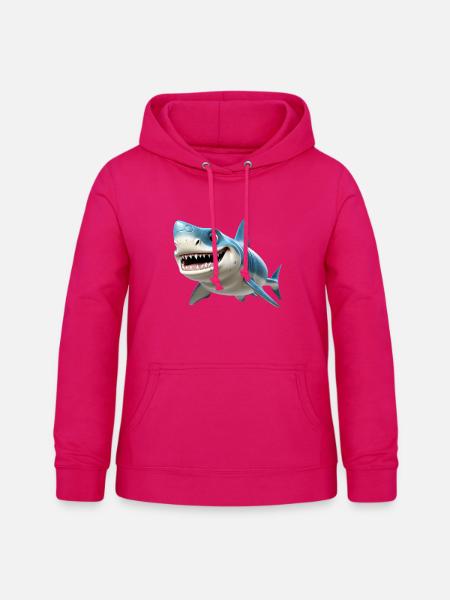 Blauer Cartoonhai mit Lächeln - Frauen Hoodie - dunkles Pink