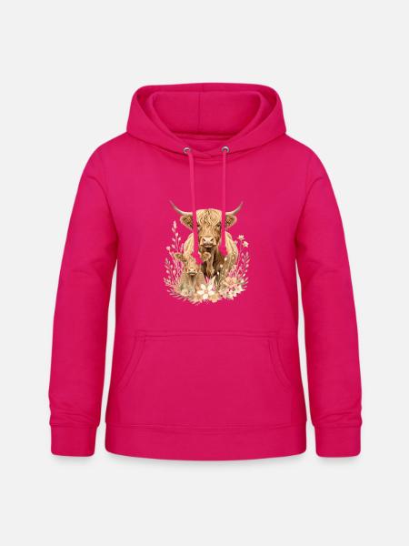 Kühe Kalb im Blumensaum - Frauen Hoodie - dunkles Pink