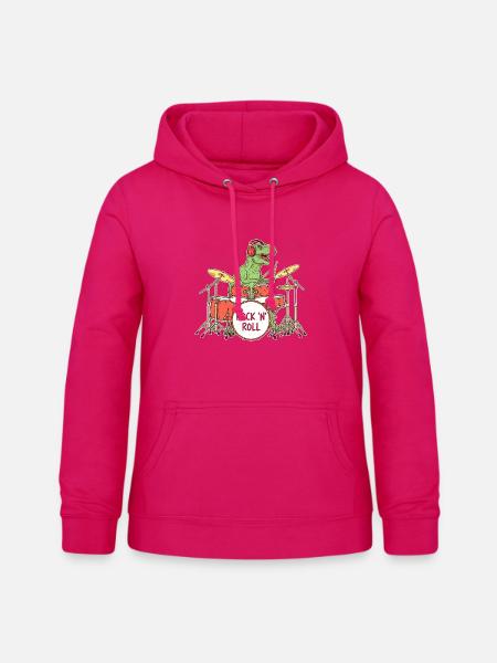 Dino Drummer RocknRoll Illustration - Frauen Hoodie - dunkles Pink