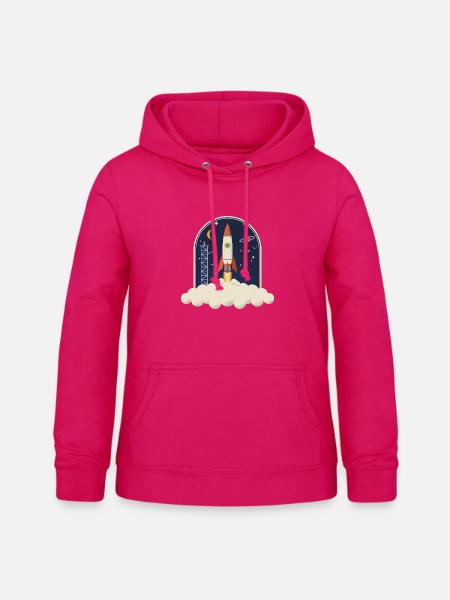 Retro Rakete beim Start, Nachthimmel-Badge - Frauen Hoodie - dunkles Pink