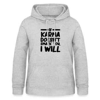If Karma Doesn't Smack You, I Will - Frauen Hoodie - Hellgrau meliert - Vorne - AI Model Female 172 light (172cm)