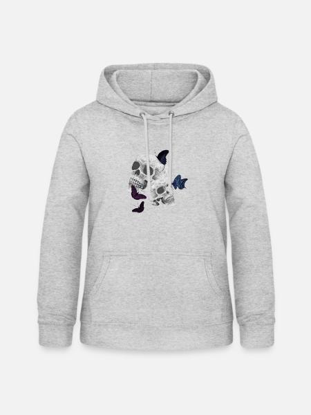 Menschenschädel und Schmetterlinge Tattoos - Frauen Hoodie - Hellgrau meliert