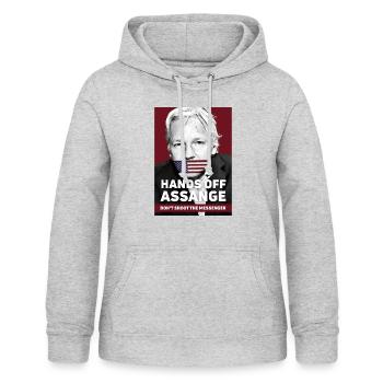 Hands Off Assange - Ne tirez pas sur le Messenger - Sweat à capuche Femme - gris clair chiné - Devant - AI Model Female 172 light (172cm)