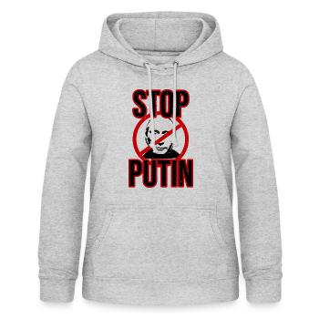 Arrêtez Poutine - Sweat à capuche Femme - gris clair chiné - Devant - AI Model Female 172 light (172cm)