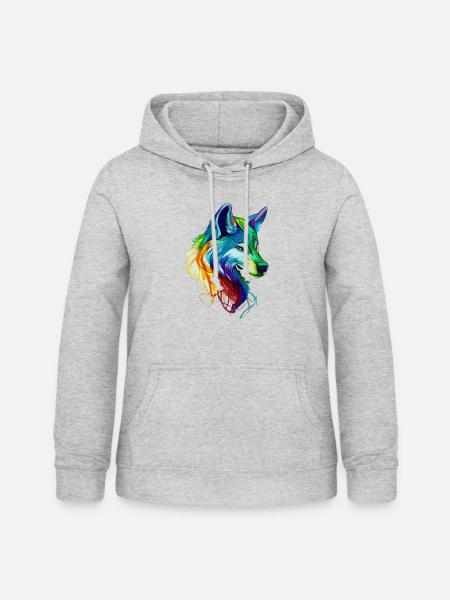 Majestätischer Regenbogenwolf - Frauen Hoodie - Hellgrau meliert