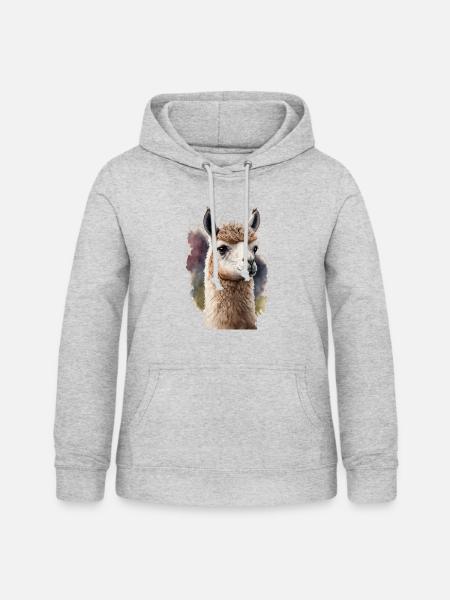 Alpaka Aquarell - Frauen Hoodie - Hellgrau meliert