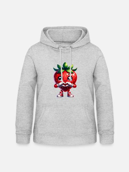 Erdbeere Herzhände - Frauen Hoodie - Hellgrau meliert