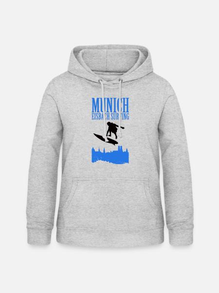 Bavarian Monkey Munich Eisbach Surfing - Frauen Hoodie - Hellgrau meliert
