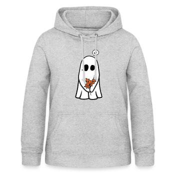 Halloween Geist mit einem Herbst Blatt - Frauen Hoodie - Hellgrau meliert - Vorne - AI Model Female 172 light (172cm)