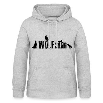 Wolfgang- Wolf Gang 1 Name oder Tiergruppe? - Frauen Hoodie - Hellgrau meliert - Vorne - AI Model Female 172 light (172cm)