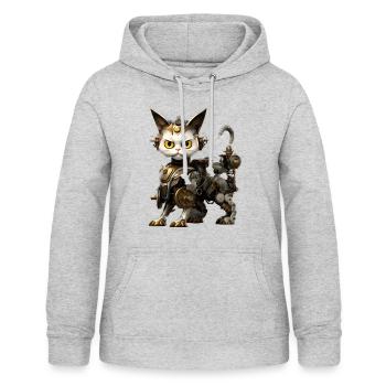 Steampunk Katze - Frauen Hoodie - Hellgrau meliert - Vorne - AI Model Female 172 light (172cm)