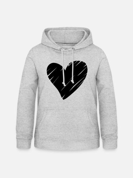 Herz Schwarz - Frauen Hoodie - Hellgrau meliert