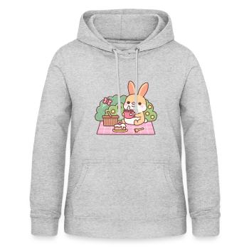 Lapin mignon dégustant du thé lors d’un pique- - Sweat à capuche Femme - gris clair chiné - Devant - AI Model Female 172 light (172cm)