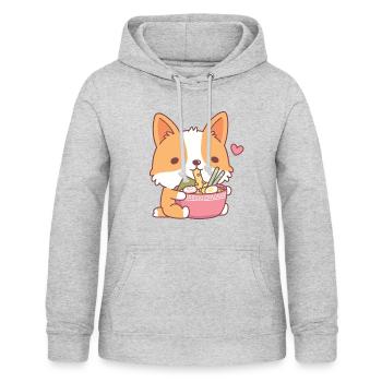 Mignon Corgi mangeant des nouilles ramen japonaises - Sweat à capuche Femme - gris clair chiné - Devant - AI Model Female 172 light (172cm)