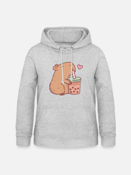 Süßes Capybara liebt Bubble Tea - Frauen Hoodie - Hellgrau meliert