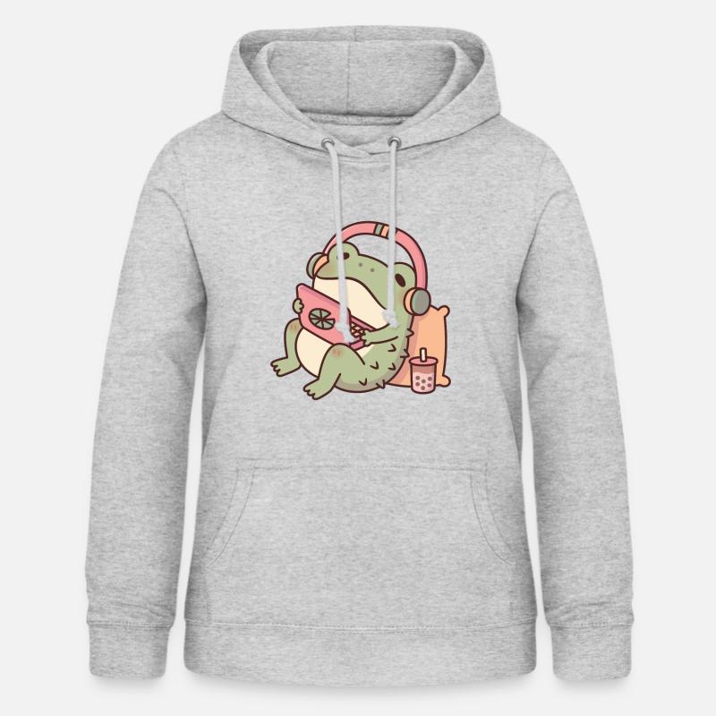 Crapaud mignon refroidissant avec ordinateur portable et thé Boba - Sweat à capuche Femme - gris clair chiné