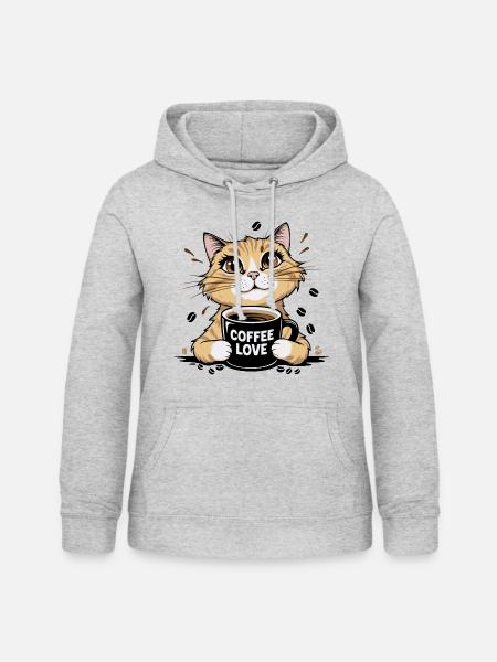Kaffeeliebe Katze Design - Frauen Hoodie - Hellgrau meliert