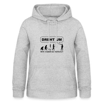 Mensch Affe Evolution Lustiger Spruch Umwelt - Frauen Hoodie - Hellgrau meliert - Vorne - AI Model Female 172 light (172cm)