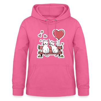 Katzenpaar auf einer Parkbank mit Herzen - Frauen Hoodie - Pink - Vorne - AI Model Female 172 light (172cm)