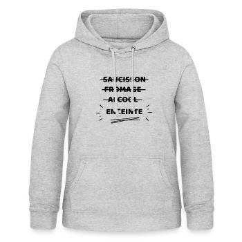 Future maman saucisson fromage alcool enceinte - Sweat à capuche Femme - gris clair chiné - Devant - AI Model Female 172 light (172cm)
