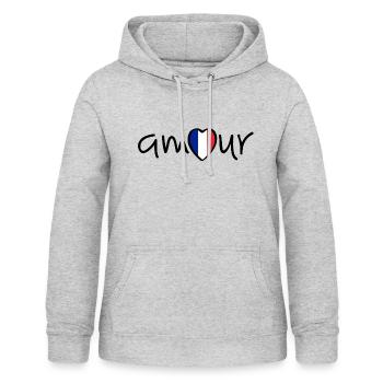 Amour pour la France avec drapeau. Amour ou l’amour - Sweat à capuche Femme - gris clair chiné - Devant - AI Model Female 172 light (172cm)