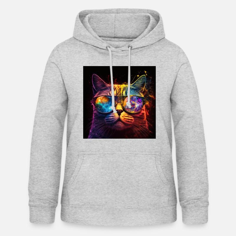Le chat rencontre les champignons Psycat - Sweat à capuche Femme - gris clair chiné