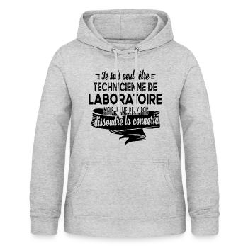 Technicienne laboratoire connerie humour citations - Sweat à capuche Femme - gris clair chiné - Devant - AI Model Female 172 light (172cm)