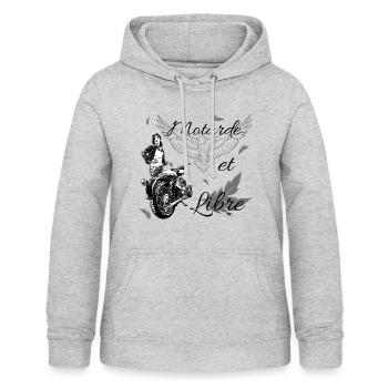 Motarde et Libre comme un aigle - Sweat à capuche Femme - gris clair chiné - Devant - AI Model Female 172 light (172cm)