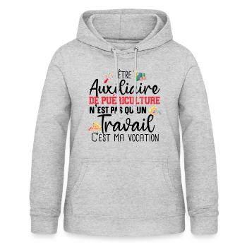 Auxiliaire de puériculture Puéricultrice Métier - Sweat à capuche Femme - gris clair chiné - Devant - AI Model Female 172 light (172cm)