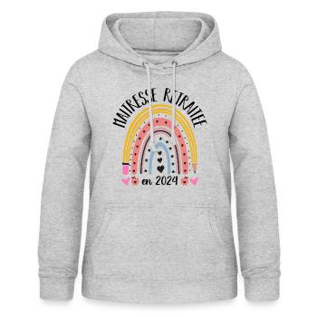 Maitresse retraitée 2024 cadeau maîtresse d' école - Sweat à capuche Femme - gris clair chiné - Devant - AI Model Female 172 light (172cm)