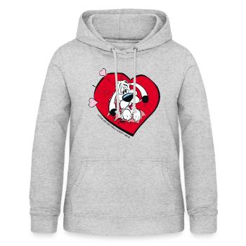 Asterix & Obelix - Idefix mit Herz - Frauen Hoodie - Hellgrau meliert - Vorne - AI Model Female 172 light (172cm)