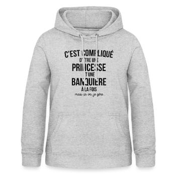 C'EST COMPLIQUE D'ETRE PRINCESSE ET BANQUIERE - Sweat à capuche Femme - gris clair chiné - Devant - AI Model Female 172 light (172cm)