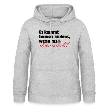 Es kommt immer anders wenn man denkt 1 - Frauen Hoodie - Hellgrau meliert - Vorne - AI Model Female 172 light (172cm)