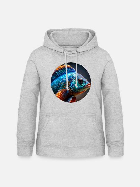Fisch,bunt,pailletten,glitzer,blau - Frauen Hoodie - Hellgrau meliert