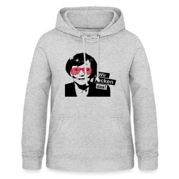 Angela Merkel Wir rocken schaffen das Spruch Party - Frauen Hoodie - Hellgrau meliert - Vorne - AI Model Female 172 light (172cm)