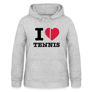 I love tennis heart sport ball raquette player - Sweat à capuche Femme - gris clair chiné - Devant - AI Model Female 172 light (172cm)