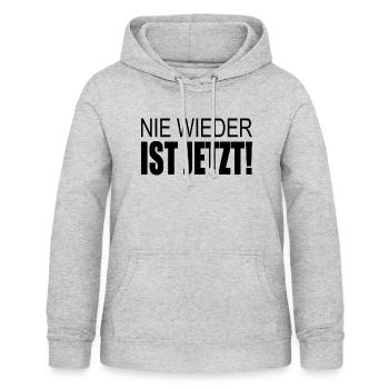 Nie wieder ist jetzt - Frauen Hoodie - Hellgrau meliert - Vorne - AI Model Female 172 light (172cm)