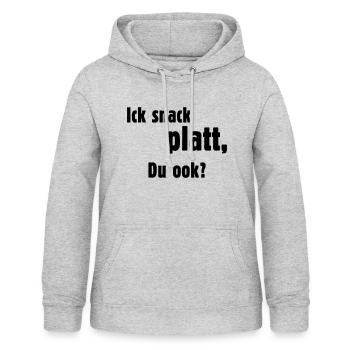 Ick Snack Platt, Du Ook? (Plattdeutsch / Platt) - Frauen Hoodie - Hellgrau meliert - Vorne - AI Model Female 172 light (172cm)