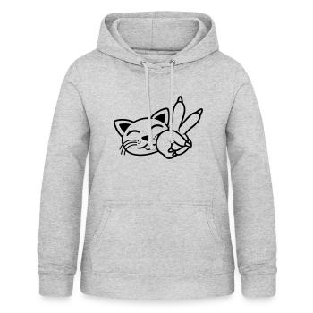 Signe de la main Paix Chat Visage - Sweat à capuche Femme - gris clair chiné - Devant - AI Model Female 172 light (172cm)