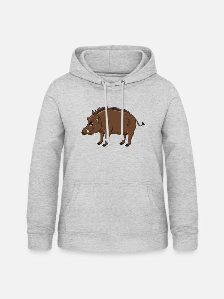 Wildschwein - Frauen Hoodie - Hellgrau meliert