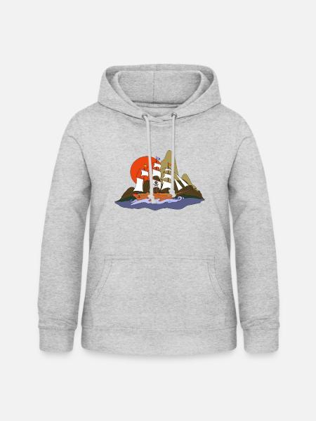 Segelschiff - Frauen Hoodie - Hellgrau meliert