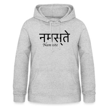 Namaste Sanskrit yoga noir - Sweat à capuche Femme - gris clair chiné - Devant - AI Model Female 172 light (172cm)