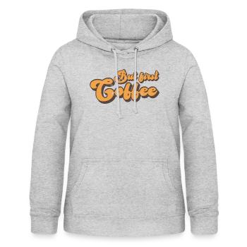 But first Coffee - Retro Kaffeeliebhaber Spruch - Frauen Hoodie - Hellgrau meliert - Vorne - AI Model Female 172 light (172cm)