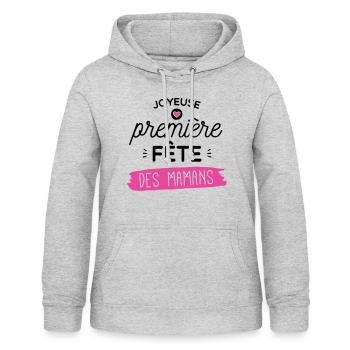 Joyeuse premiere fête de mamans - cadeau maman - Sweat à capuche Femme - gris clair chiné - Devant - AI Model Female 172 light (172cm)