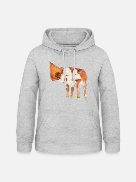 Kuh mit Kalb - Frauen Hoodie - Hellgrau meliert
