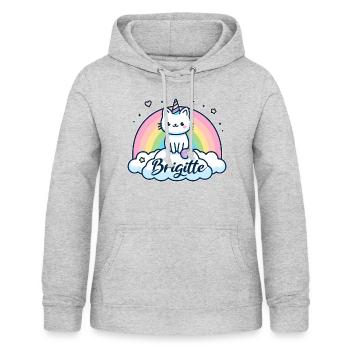 Brigitte Nom Prénom Licorne Chat - Sweat à capuche Femme - gris clair chiné - Devant - AI Model Female 172 light (172cm)