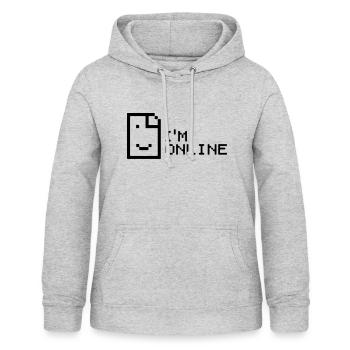 Slogan je suis en ligne, je suis en ligne. Jeu de jeu. - Sweat à capuche Femme - gris clair chiné - Devant - AI Model Female 172 light (172cm)